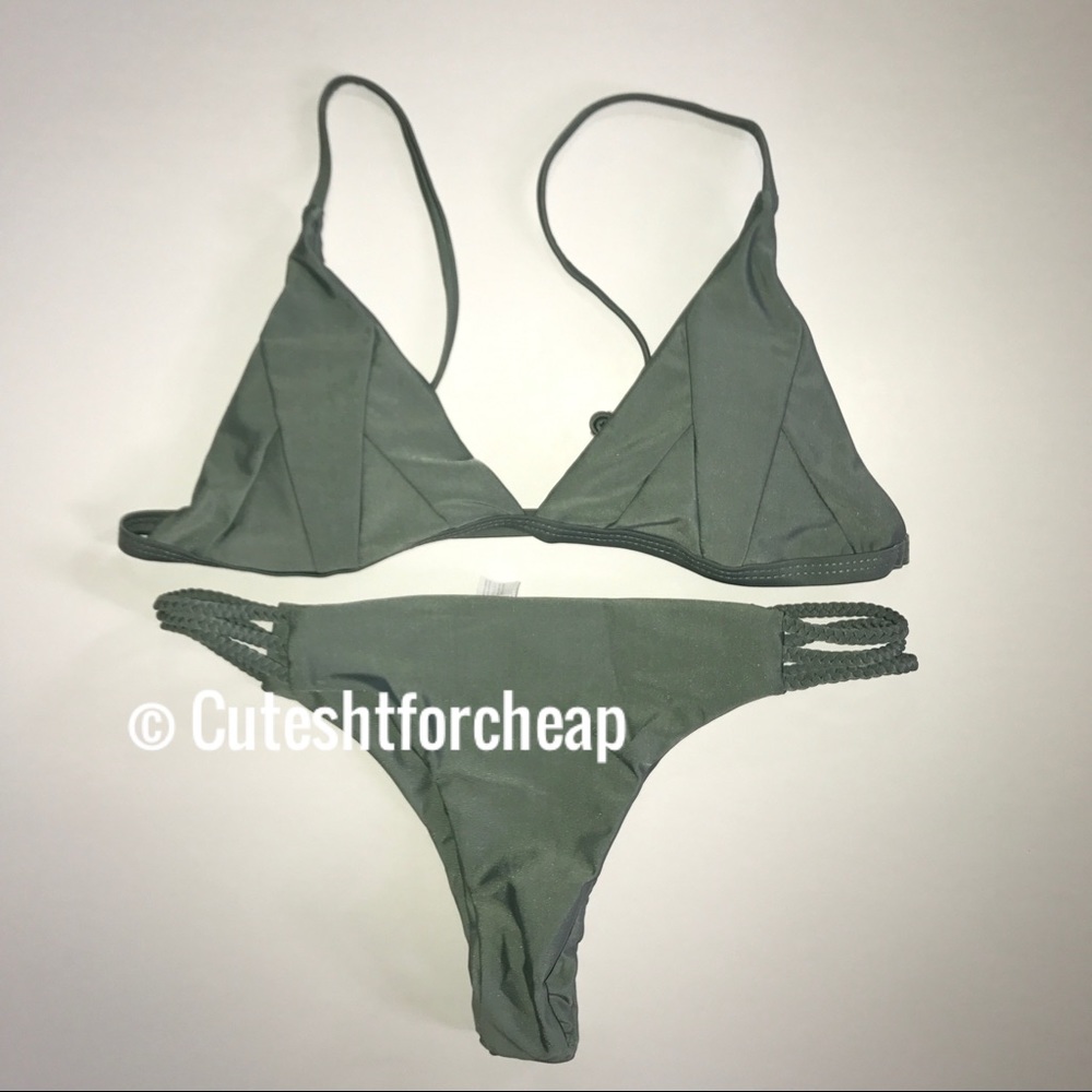 New Light Green Strappy Bikini Set